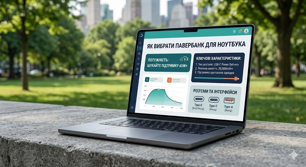 Ноутбук с инфографикой в парке