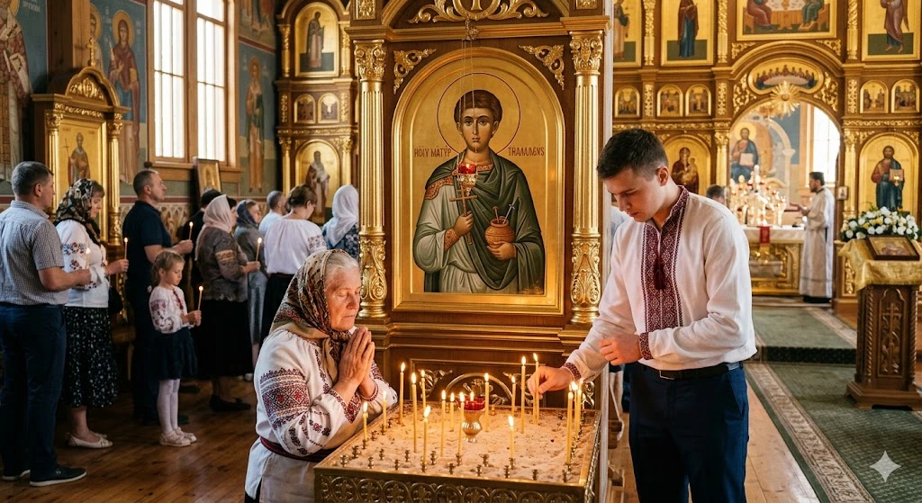 Пожилая женщина молится