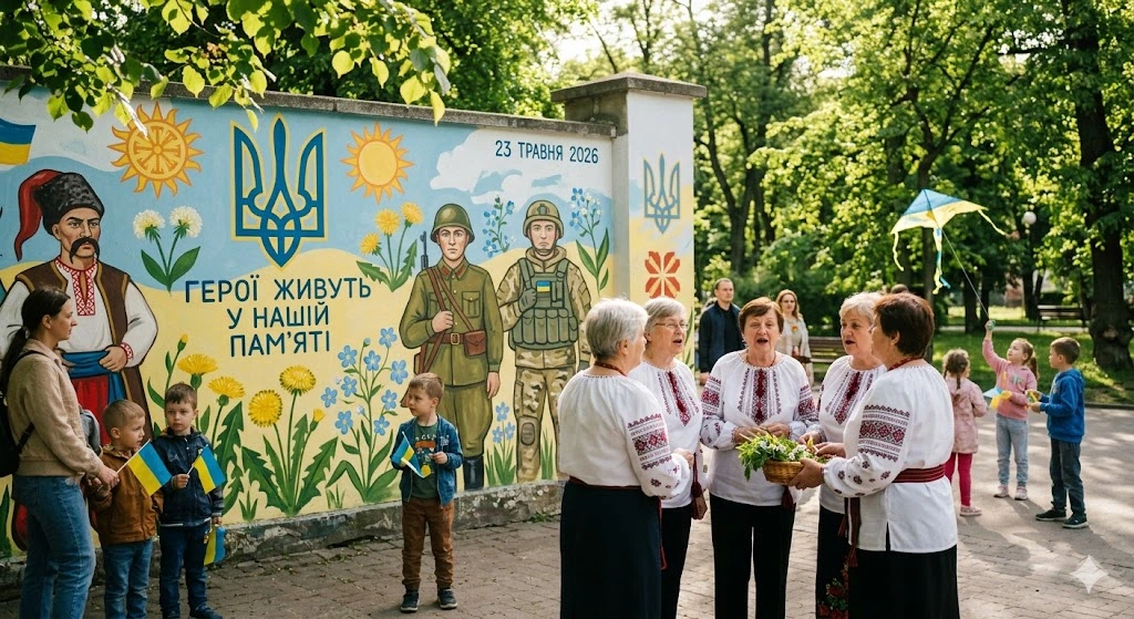 Празднование возле мурала в парке