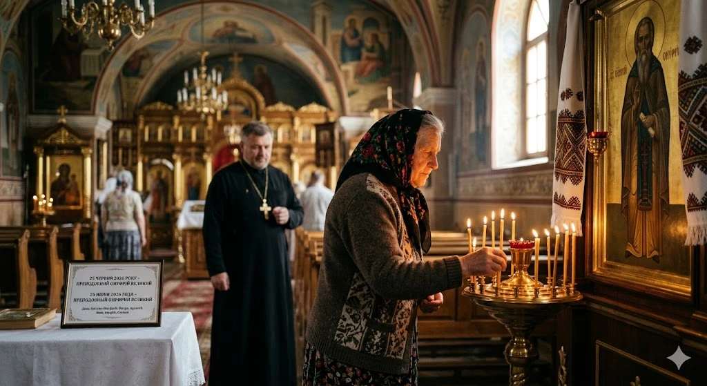 Пожилая женщина зажигает свечи