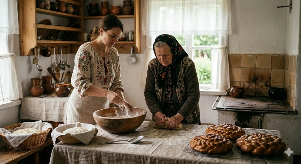 Женщины пекут хлеб вместе