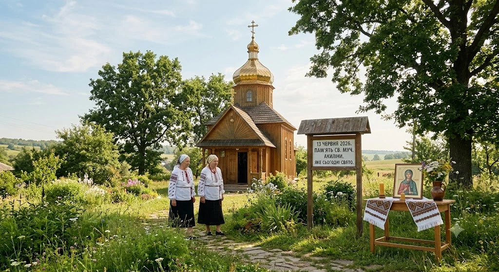Жінки біля дерев'яної церкви