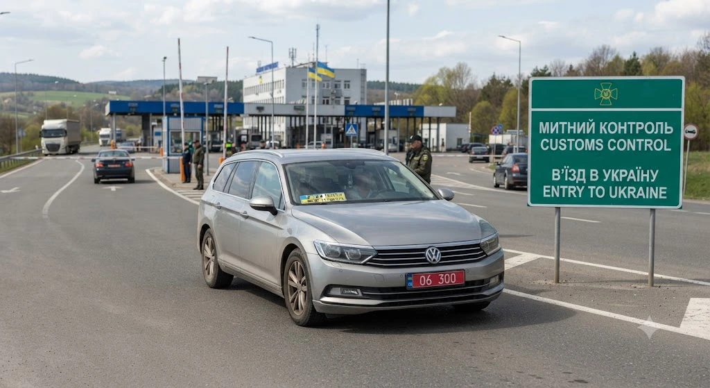 Автомобиль на таможне въезжает в Украину