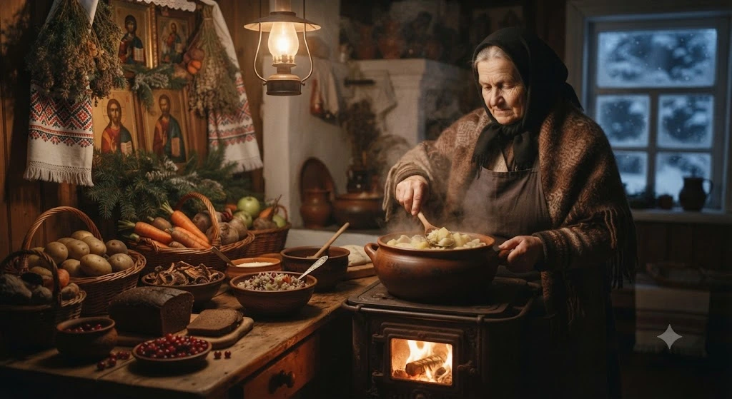 Бабушка готовит постную еду