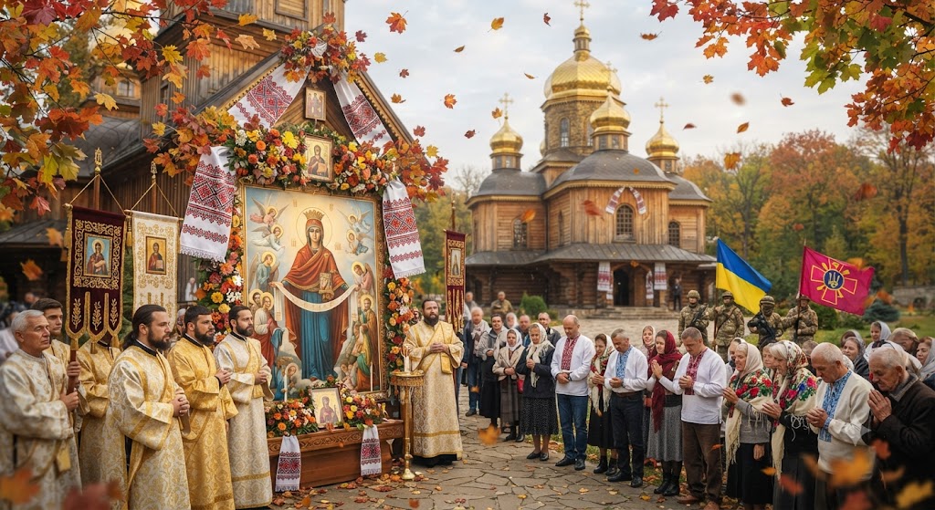 Икона Покрова с осенним декором