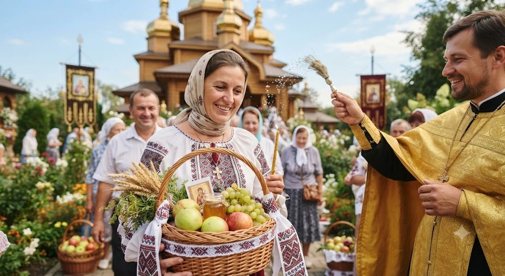 Освящение корзины с яблоками