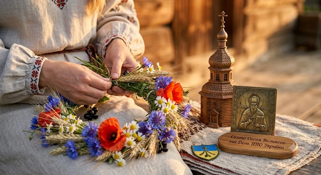 Руки плетут венок, икона
