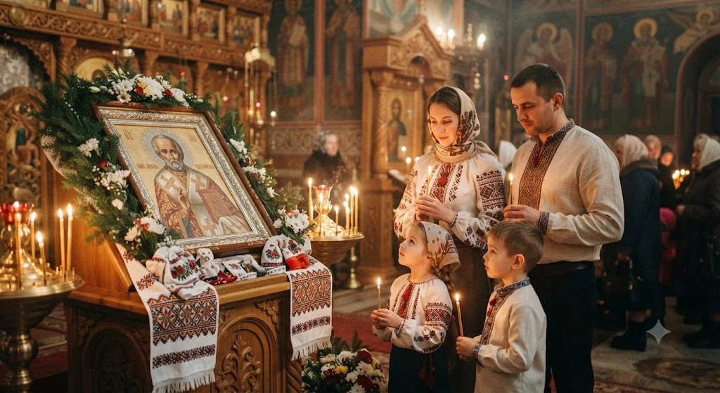 Семья в вышиванках молится