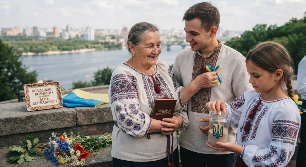 Семья в вышиванках празднует