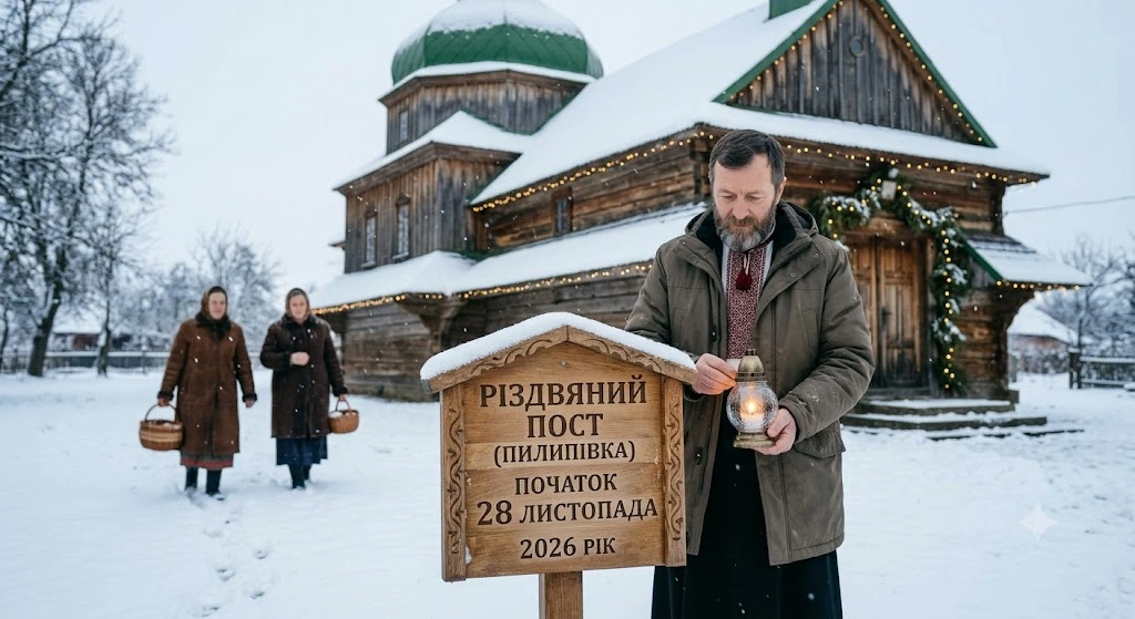 Священник біля дерев'яної церкви