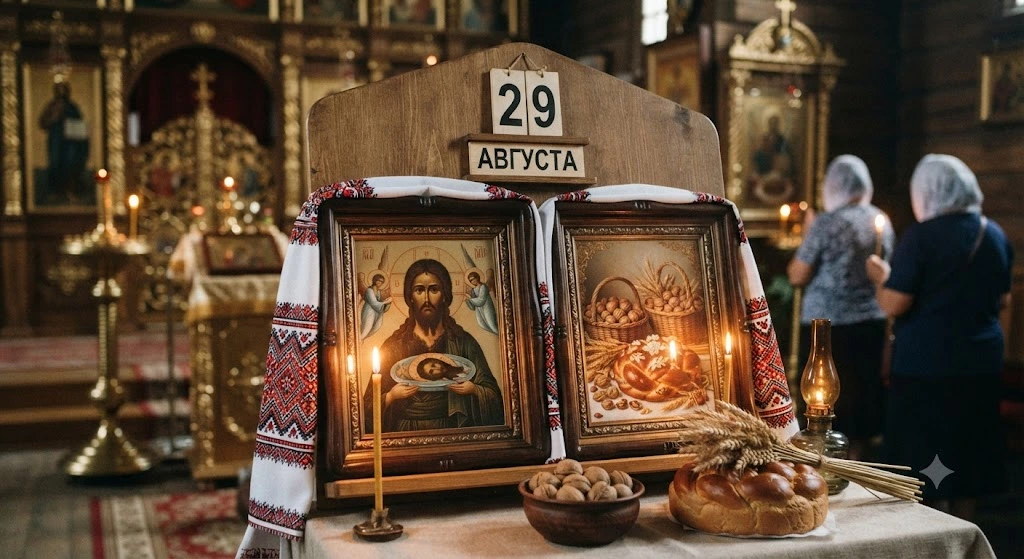 Усекновение, орехи, хлеб в церкви